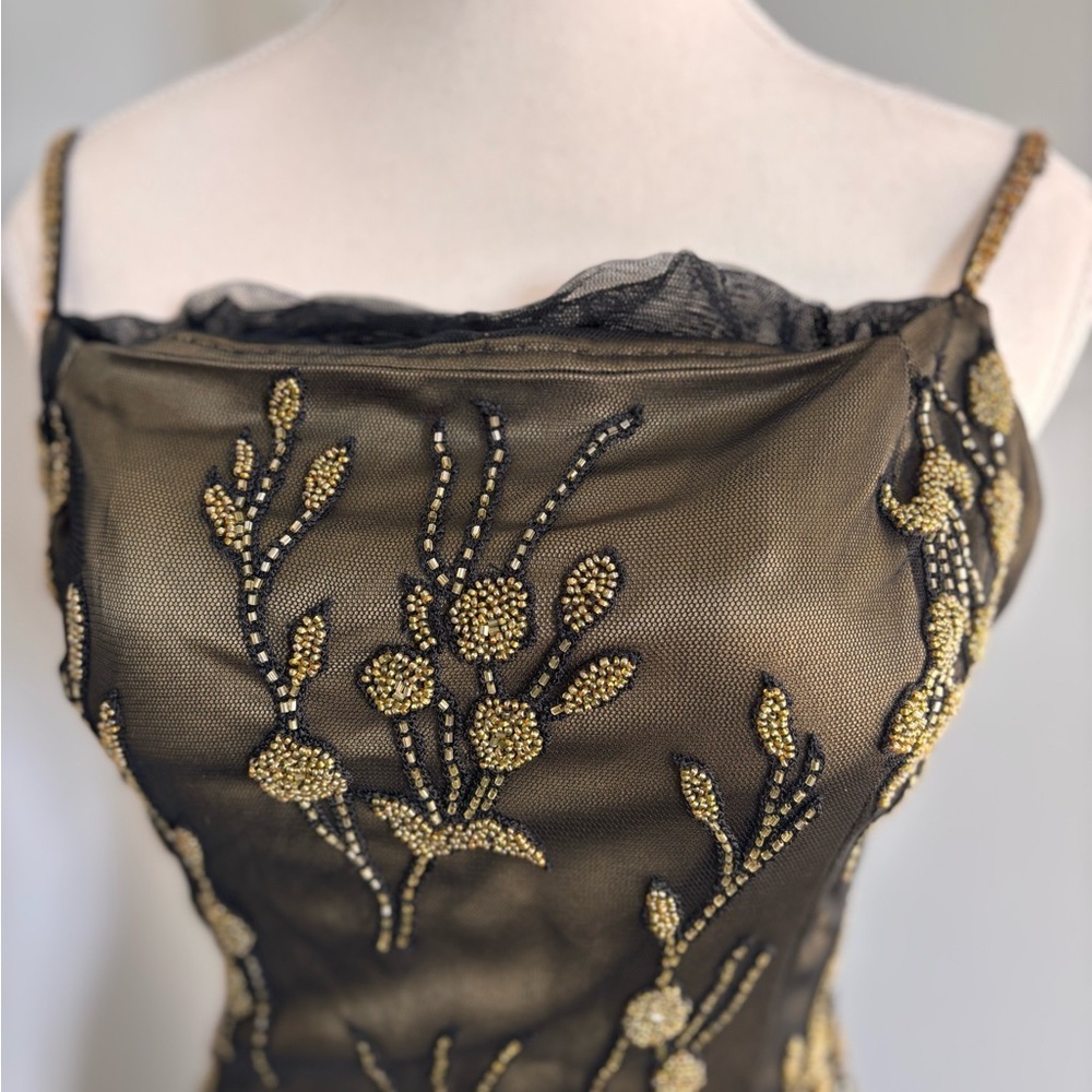 Stunning Vintage Bob Mackie Black/Green/Gold Beaded Dress - Picture 3 of 12